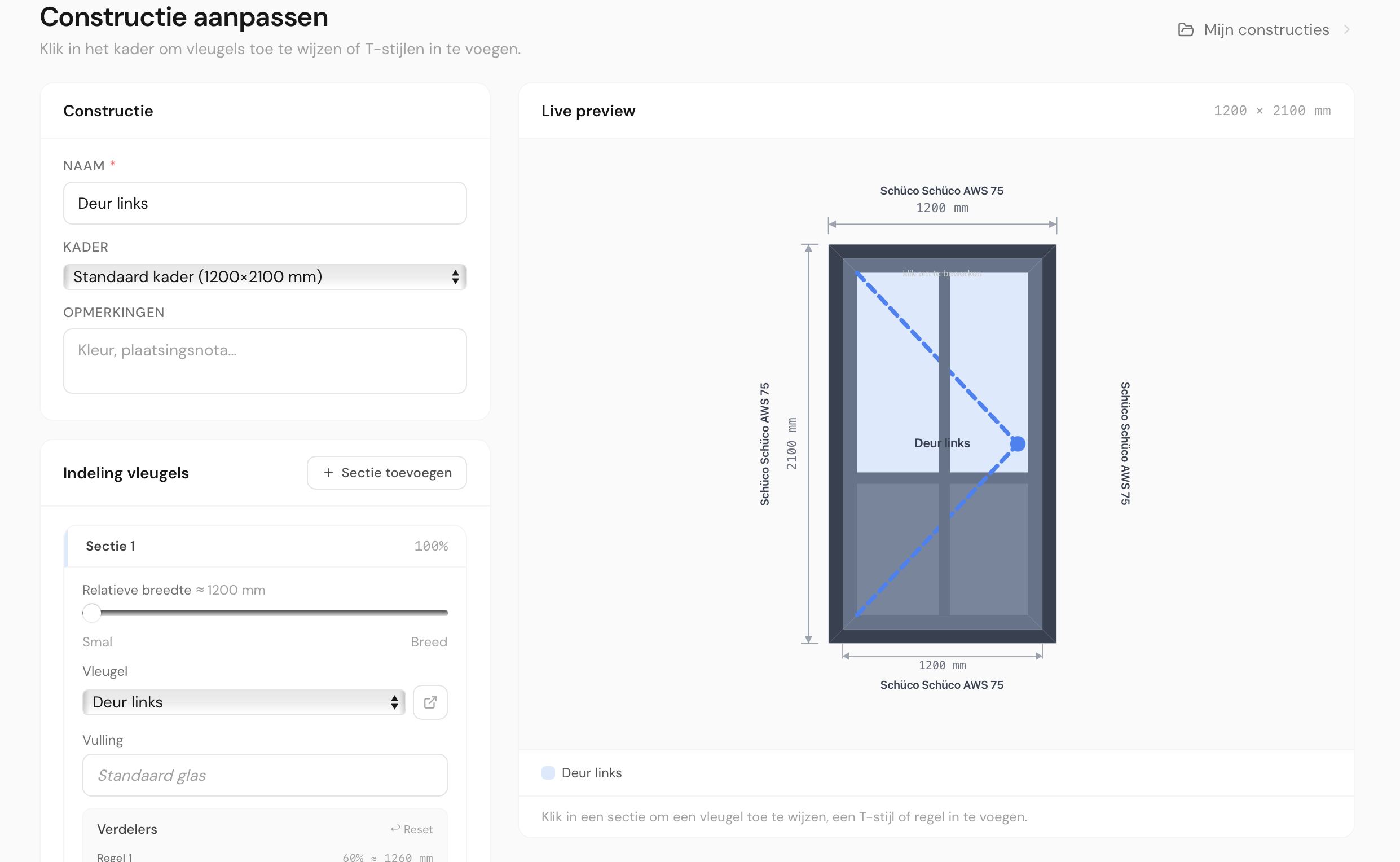 Constructie configurator live preview